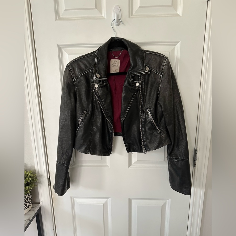 Free People Cropped Vegan Leather Jacket, Size S